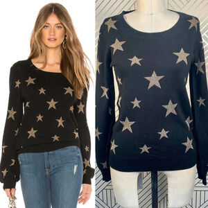 Chaser Gold Star Intarsia Bishop Sleeve‎ Sweater
